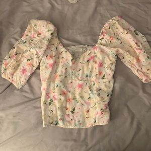 Abercrombie floral puff sleeve crop top